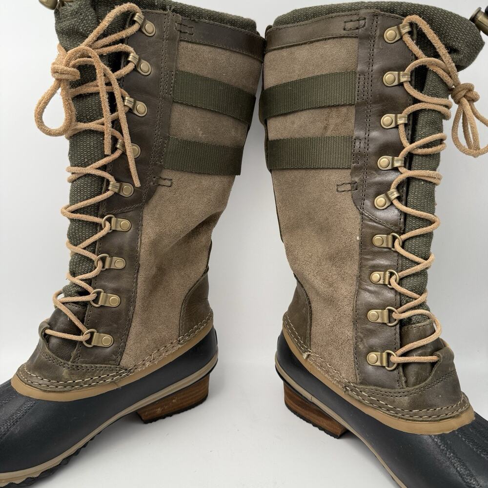 Sorel Boots Conquest Carly 2 Womens Size 8 Green Waterproof Lace Up Winter Suede - Picture 6 of 9
